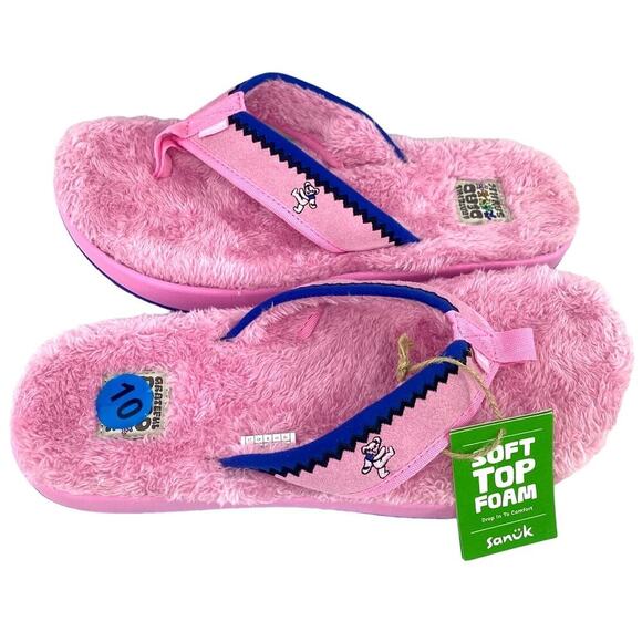 Sanuk U Furreal x Grateful Dead Mens Size 10 Pink Furry Flip Flops Sandals - Picture 5 of 7